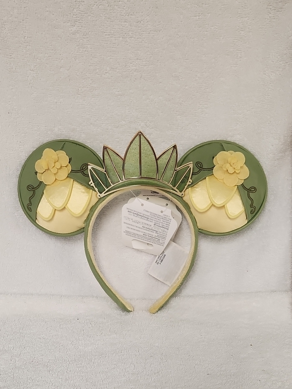 Disney Green and Yellow Princess Tiana Mouse Ear Headband with Gold Crown